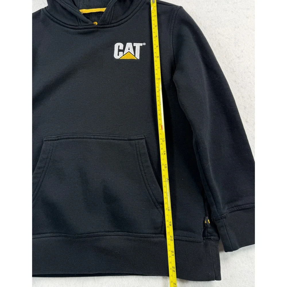 CAT Caterpillar Boys M 10/12 Black Logo Pullover Hoodie Construction Workwear